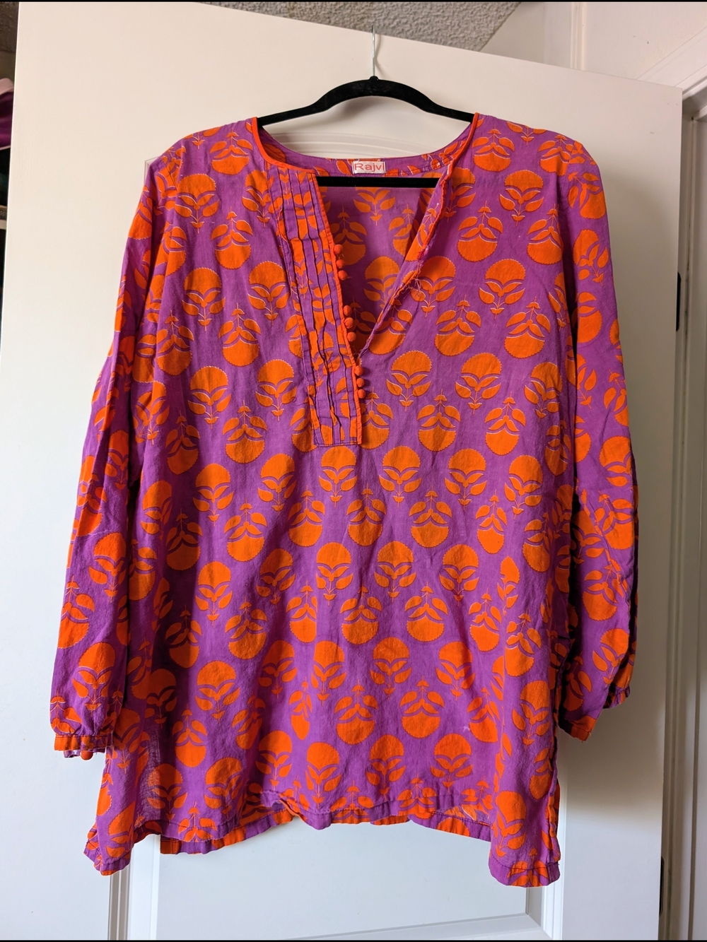 Vintage Hippie Boho Purple & Orange Patterned Pullover Tunic XL